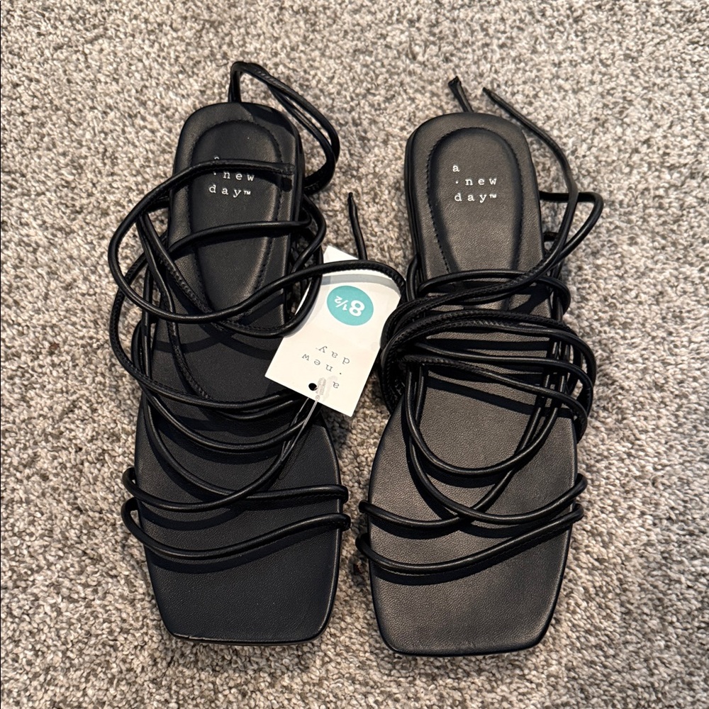 A New Day Women's Elegant Black Lace-Up Sandals